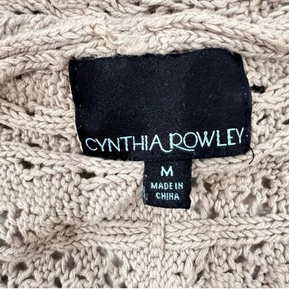 Cynthia Rowley Open Cable Knit Sweater Shawl Collar Beige Size M Bohemian Boho - Picture 5 of 7